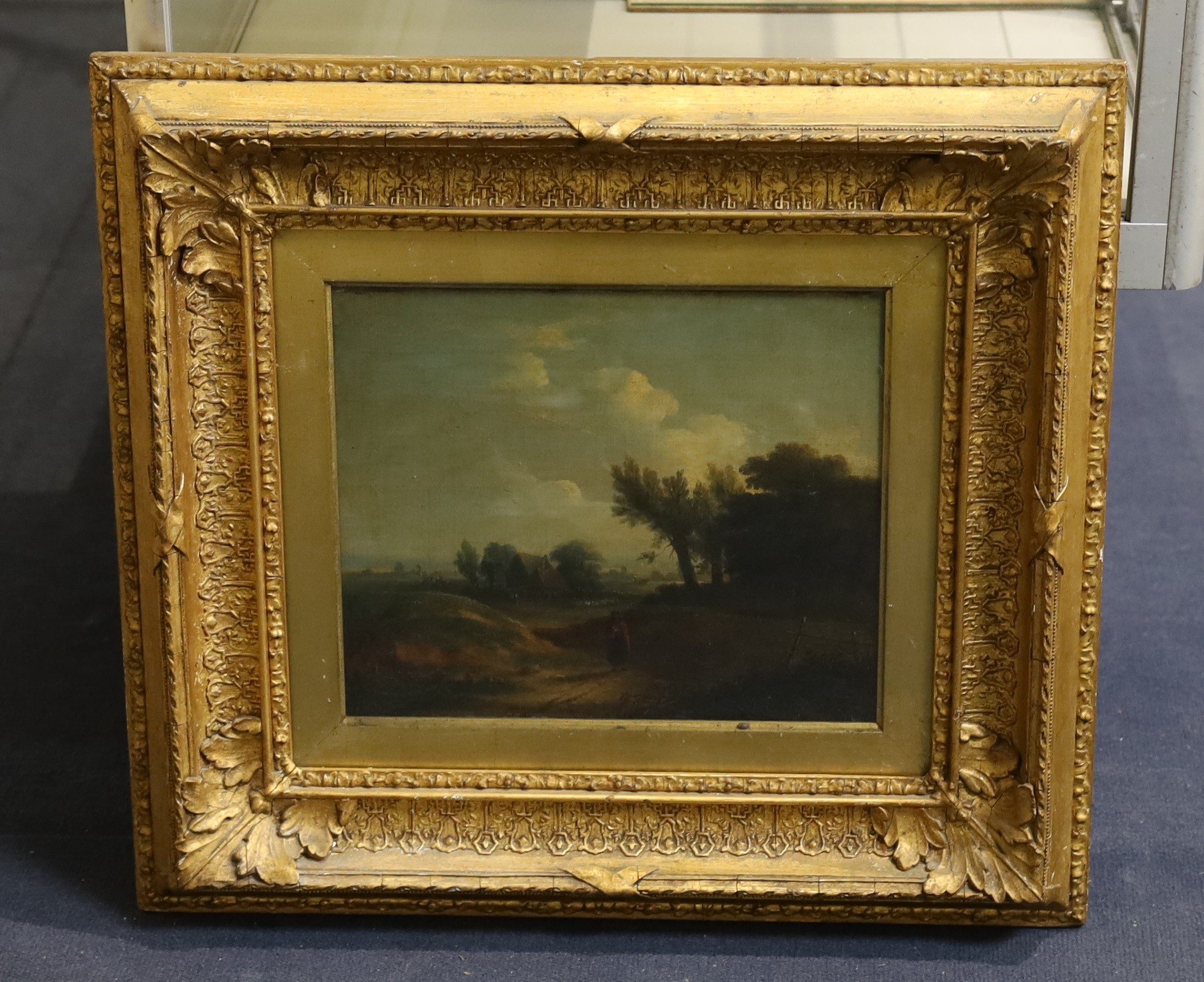 James Arthur O'Connor (1792-1841), oil on canvas laid on wooden panel, Traveller in an extensive landscape, signed, 26 x 31cm